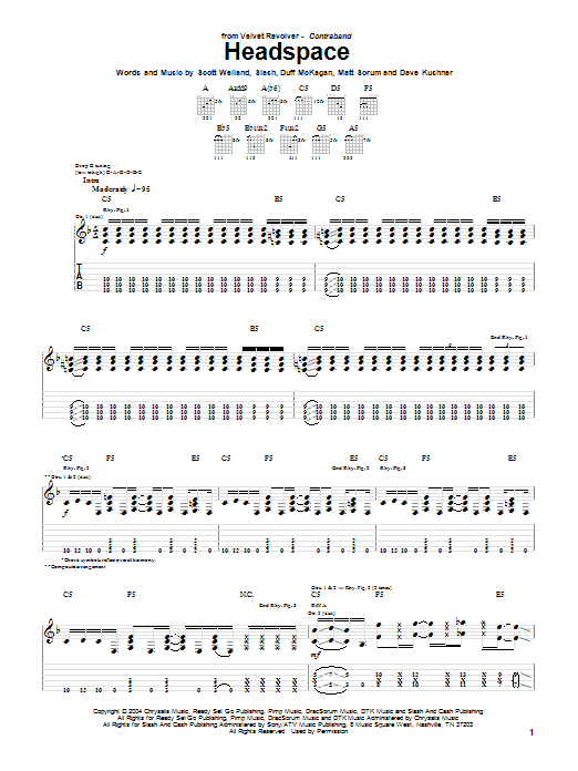 Velvet Revolver Headspace sheet music notes and chords arranged for Guitar Tab