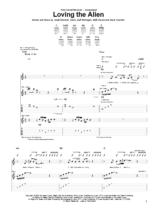 Velvet Revolver Loving The Alien sheet music notes and chords arranged for Guitar Tab