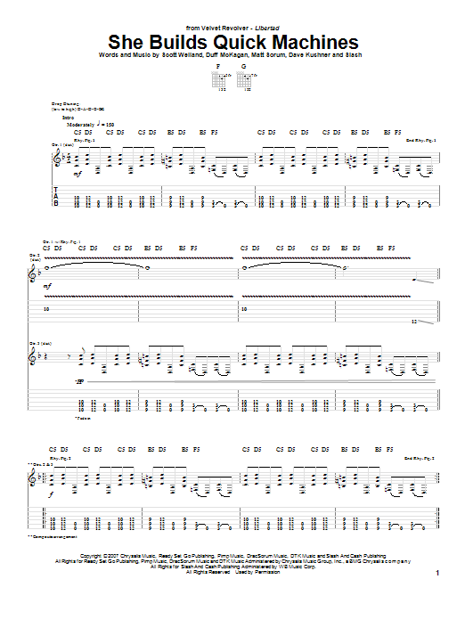 Velvet Revolver She Builds Quick Machines sheet music notes and chords arranged for Guitar Tab (Single Guitar)