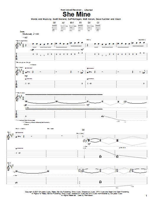Velvet Revolver She Mine sheet music notes and chords arranged for Guitar Tab
