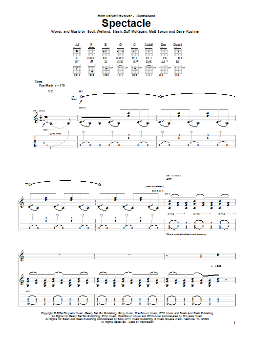 Velvet Revolver Spectacle sheet music notes and chords arranged for Guitar Tab