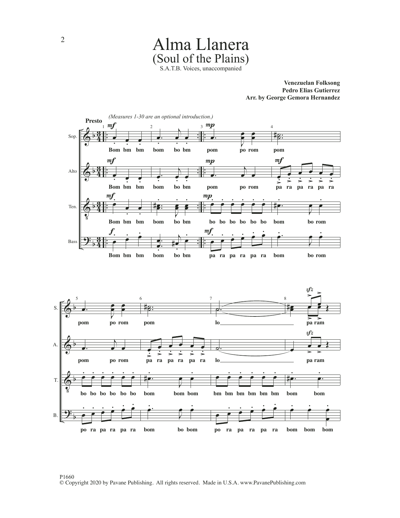 Venezuelan Folk Song Alam Llanera (arr. George Gemora Hernandez) sheet music notes and chords arranged for SATB Choir