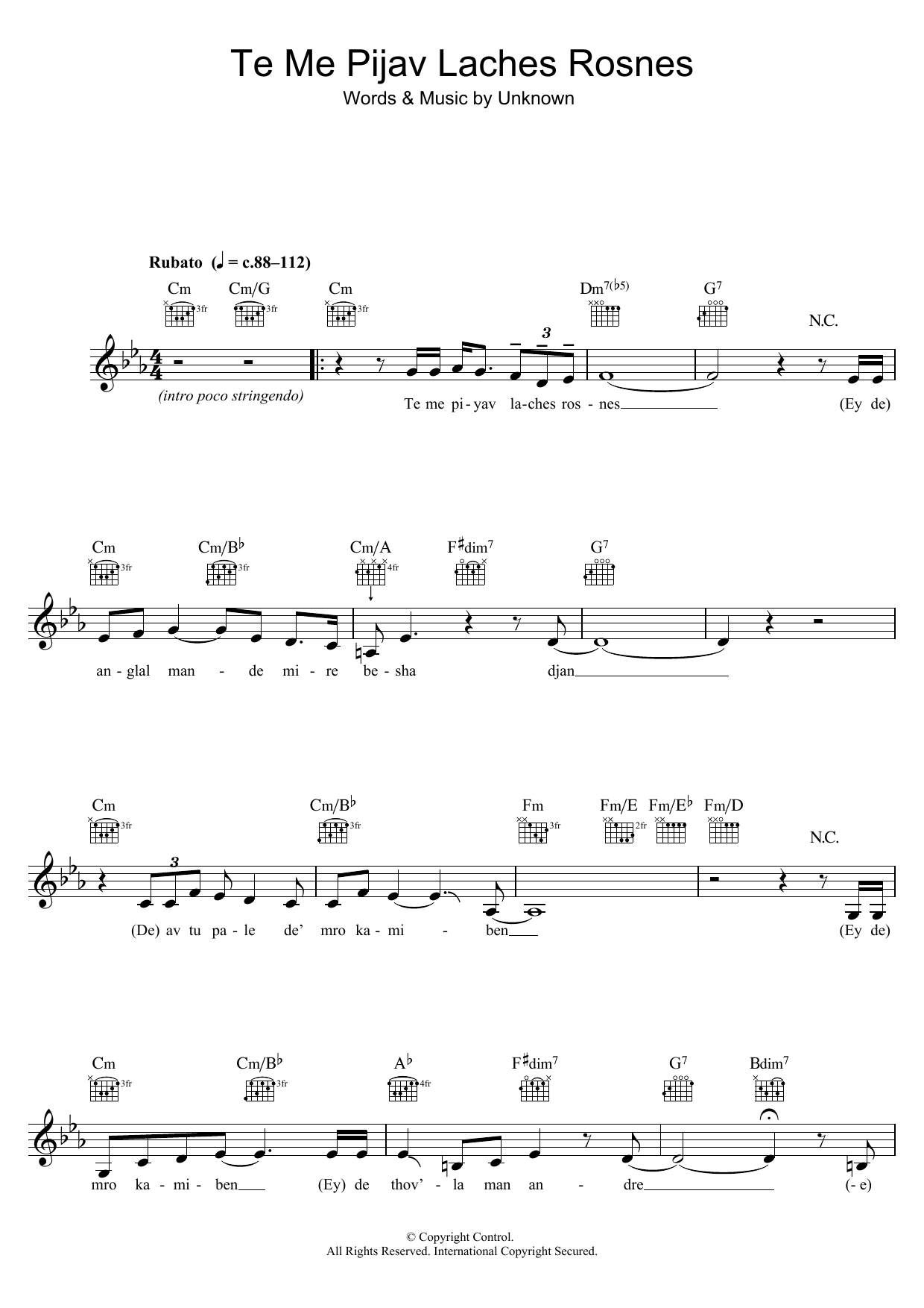 Vera Bila Te Me Pijav Lachness Rosnes sheet music notes and chords arranged for Lead Sheet / Fake Book