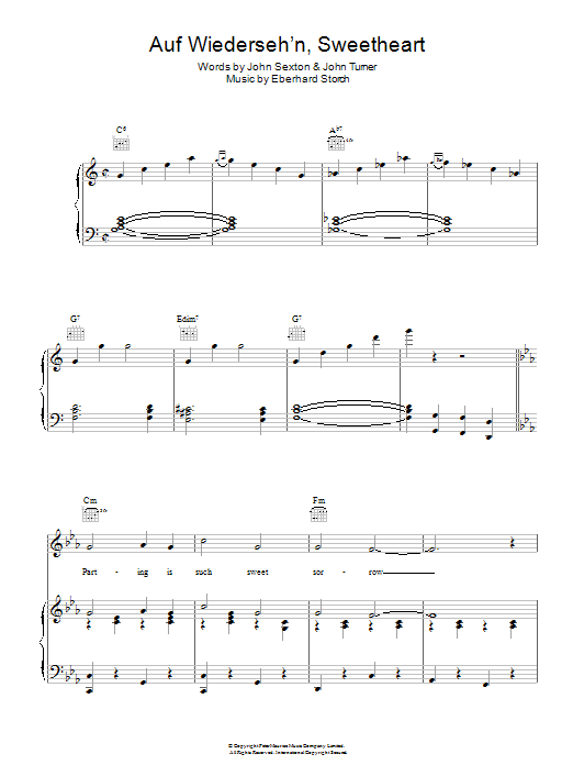 Vera Lynn Auf Wiederseh'n, Sweetheart sheet music notes and chords arranged for Piano, Vocal & Guitar Chords