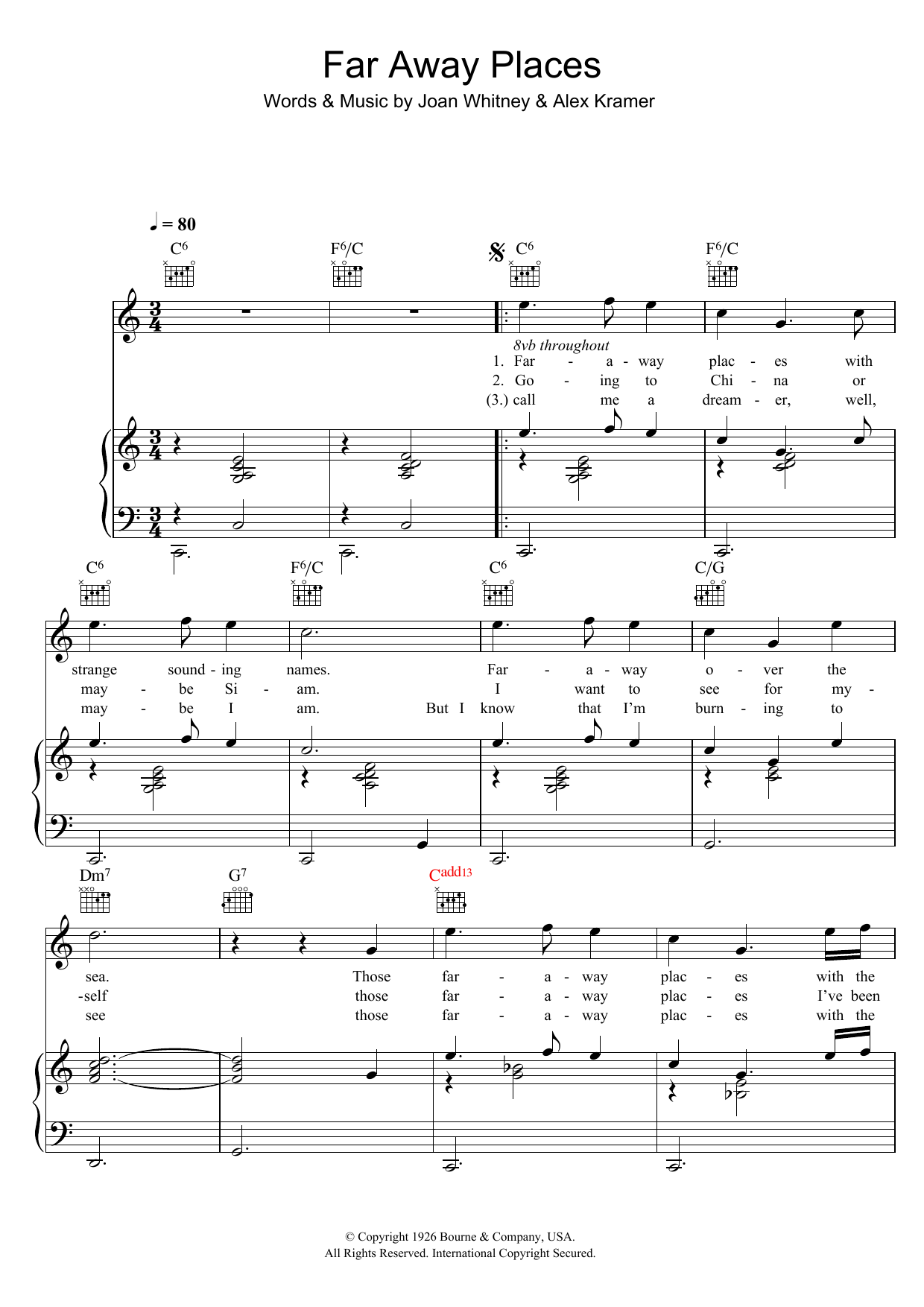 Vera Lynn Far Away Places sheet music notes and chords arranged for Piano, Vocal & Guitar Chords