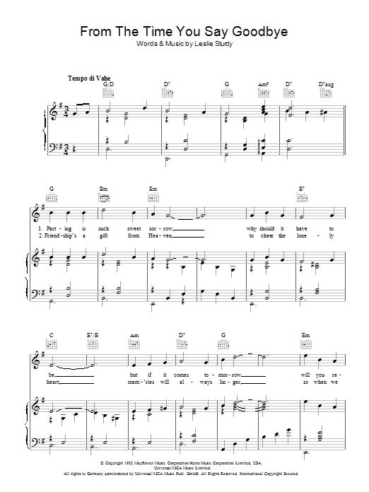 Vera Lynn From The Time You Say Goodbye sheet music notes and chords arranged for Piano, Vocal & Guitar Chords