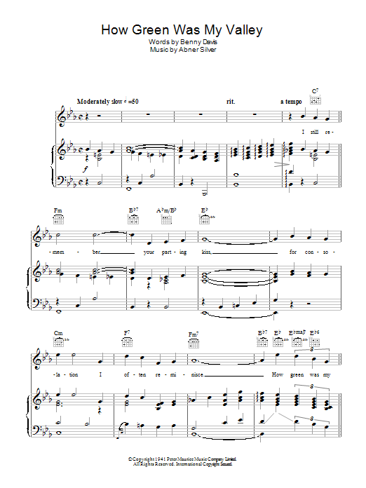 Vera Lynn How Green Was My Valley sheet music notes and chords arranged for Piano, Vocal & Guitar Chords