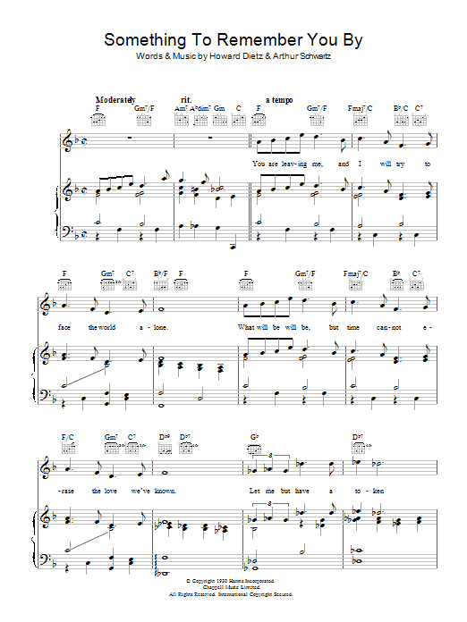 Vera Lynn Something To Remember You By sheet music notes and chords arranged for Piano, Vocal & Guitar Chords