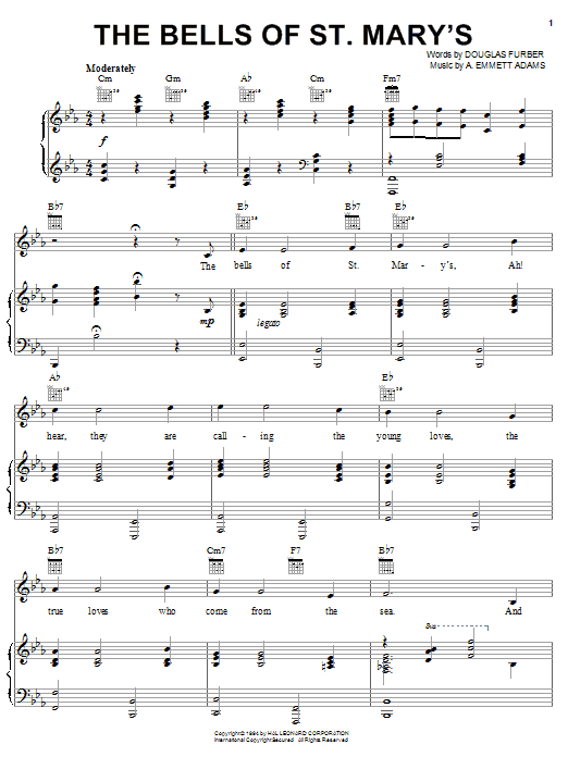 Vera Lynn The Bells Of St. Mary's sheet music notes and chords arranged for Piano, Vocal & Guitar Chords (Right-Hand Melody)