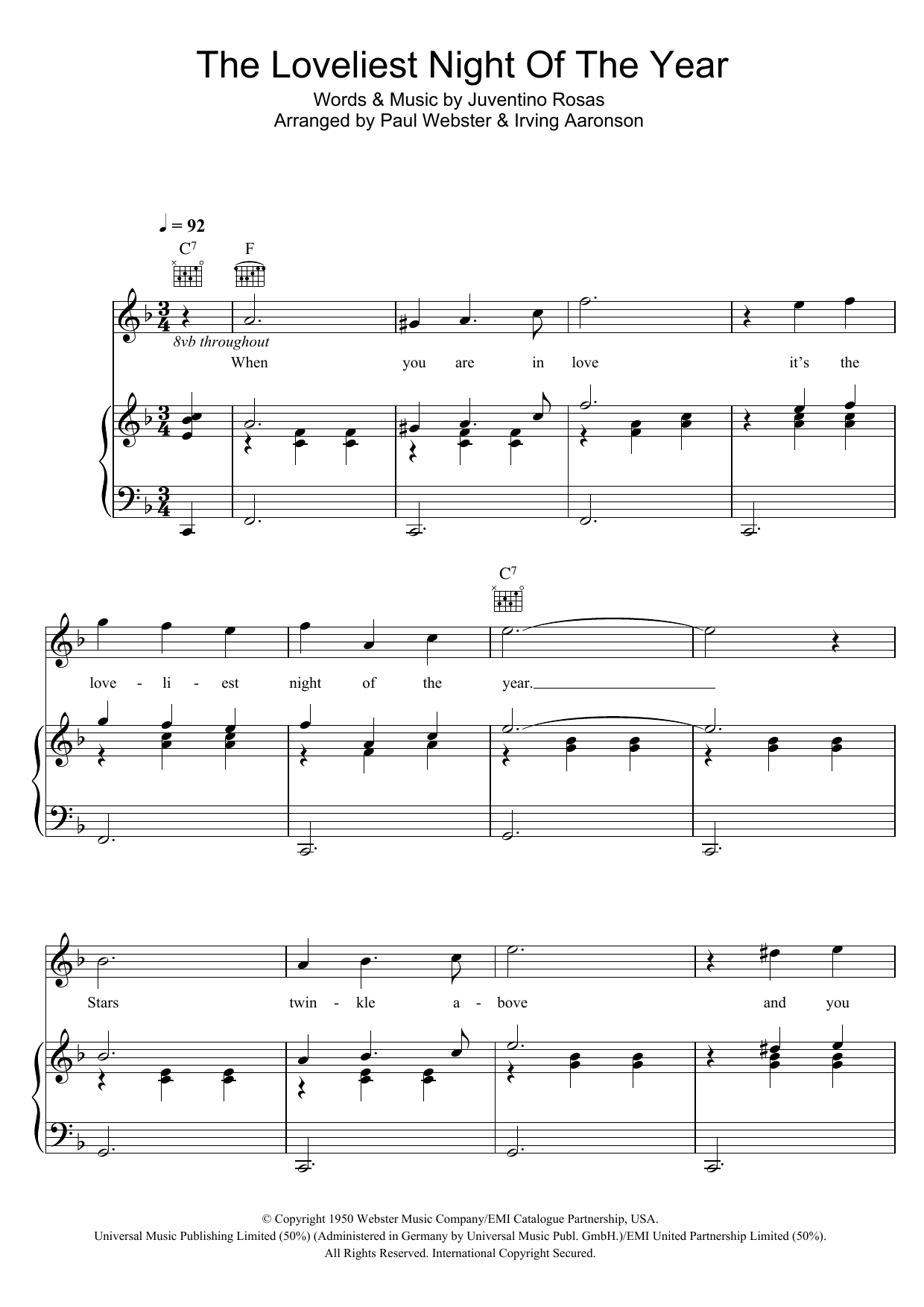 Vera Lynn The Loveliest Night Of The Year sheet music notes and chords arranged for Piano, Vocal & Guitar Chords