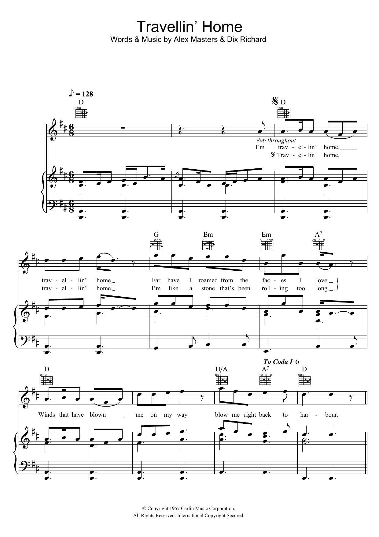 Vera Lynn Travellin' Home sheet music notes and chords arranged for Piano, Vocal & Guitar Chords