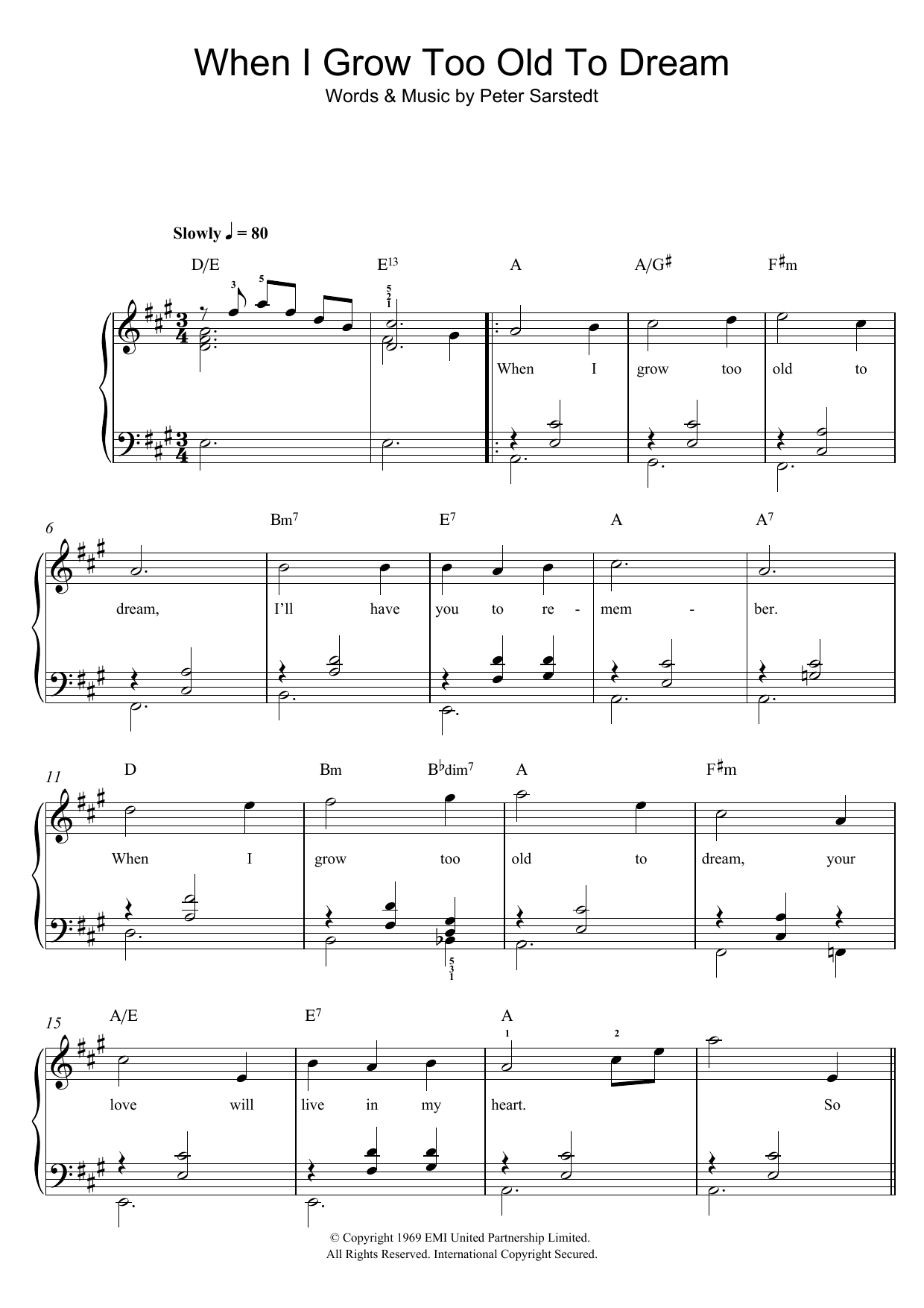Vera Lynn When I Grow Too Old To Dream sheet music notes and chords arranged for Easy Piano