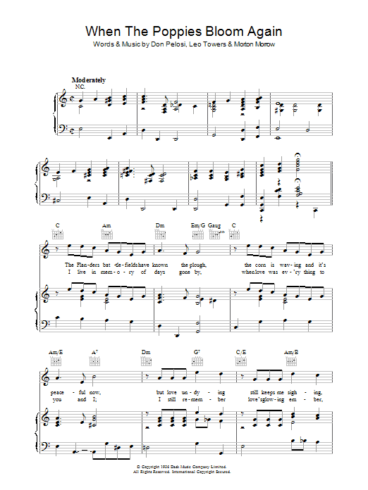 Vera Lynn When The Poppies Bloom Again sheet music notes and chords arranged for Piano, Vocal & Guitar Chords