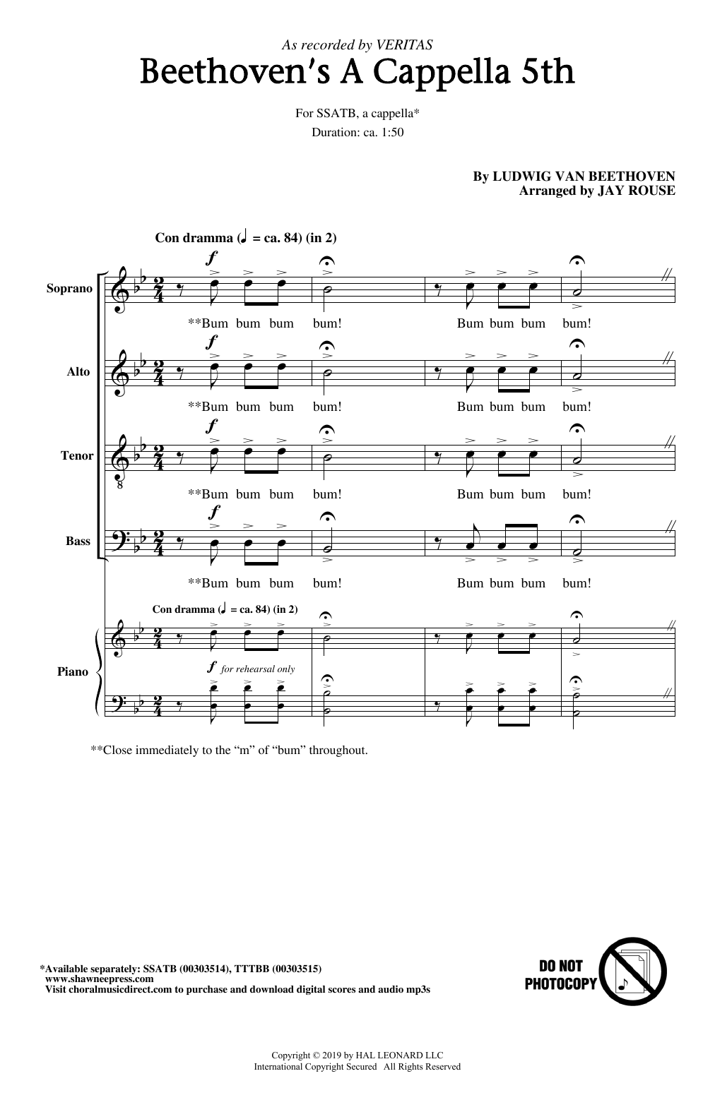 Veritas Beethoven's A Cappella 5th (arr. Jay Rouse) sheet music notes and chords arranged for Choir