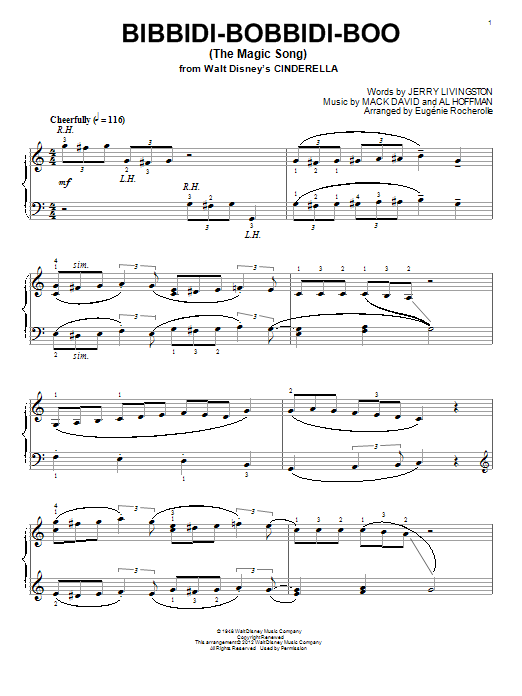 Verna Felton Bibbidi-Bobbidi-Boo (The Magic Song) (from Cinderella) (arr. Eugenie Rocherolle) sheet music notes and chords arranged for Piano Solo