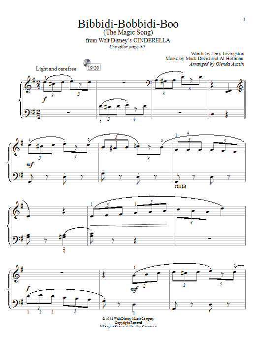 Verna Felton Bibbidi-Bobbidi-Boo (The Magic Song) (from Cinderella) (arr. Glenda Austin) sheet music notes and chords arranged for Educational Piano