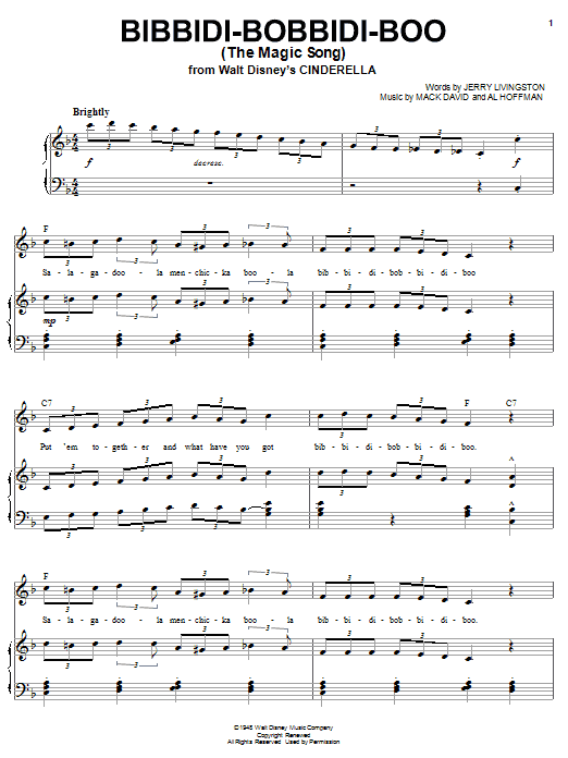 Verna Felton Bibbidi-Bobbidi-Boo (The Magic Song) (from Cinderella) sheet music notes and chords arranged for Guitar Ensemble