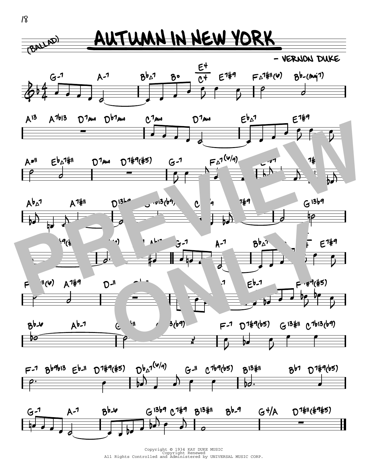 Vernon Duke Autumn In New York (arr. David Hazeltine) sheet music notes and chords arranged for Real Book – Enhanced Chords