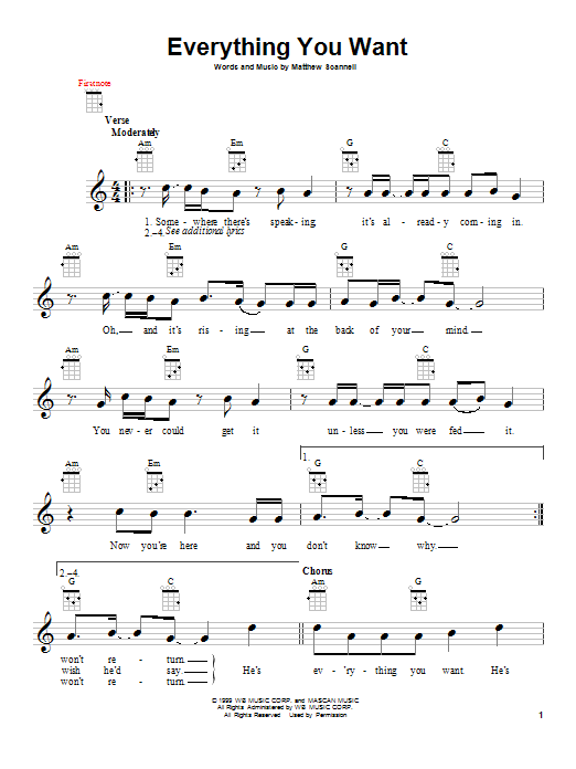 Vertical Horizon Everything You Want sheet music notes and chords arranged for Piano, Vocal & Guitar Chords (Right-Hand Melody)