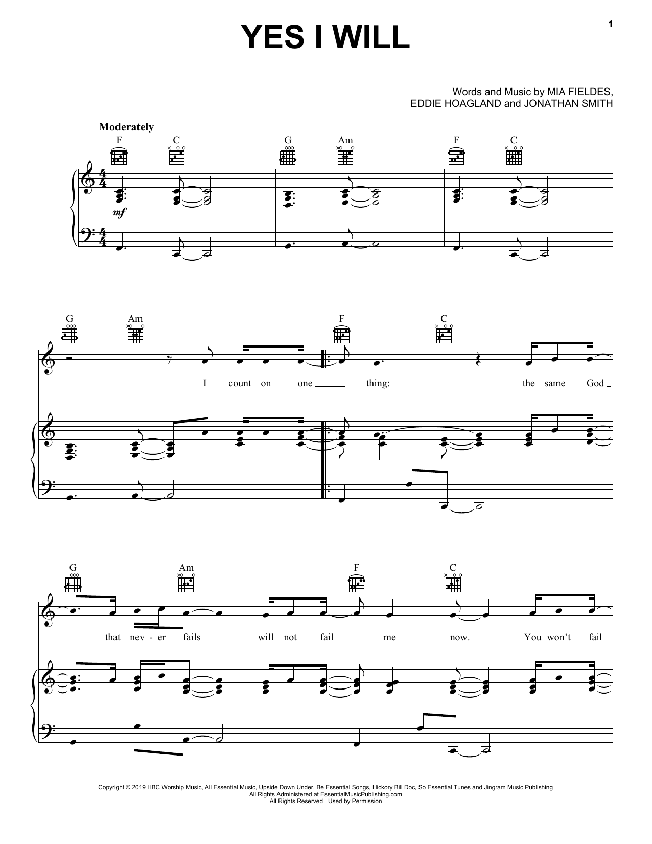 Vertical Worship Yes I Will sheet music notes and chords arranged for Lead Sheet / Fake Book
