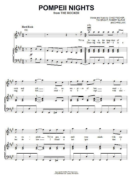 Vesuvius Pompeii Nights sheet music notes and chords arranged for Piano, Vocal & Guitar Chords (Right-Hand Melody)