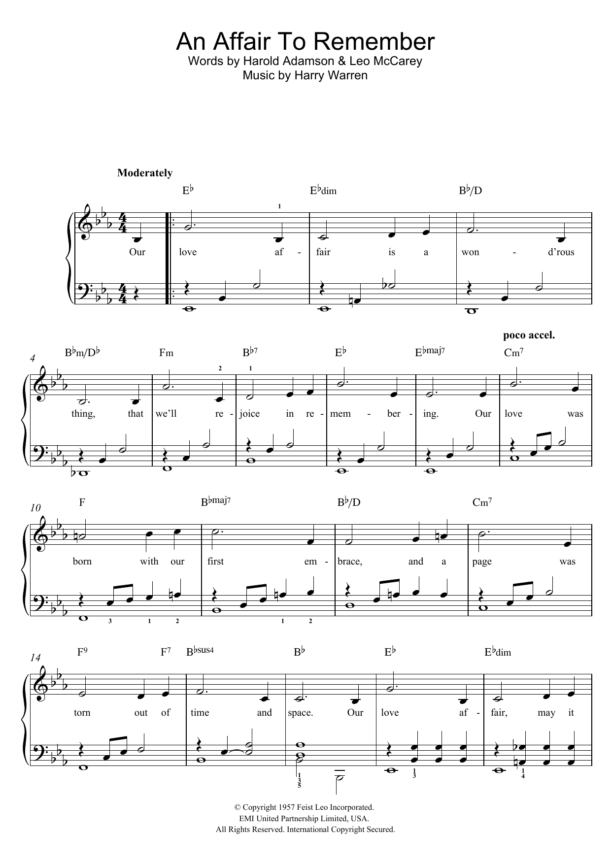 Vic Damone An Affair To Remember sheet music notes and chords arranged for Easy Piano