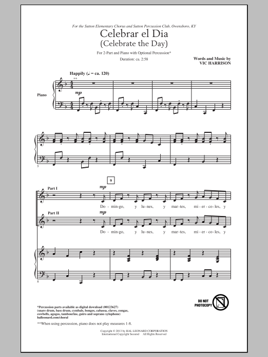 Vic Harrison Celebrar El Dia (Celebrate The Day) sheet music notes and chords arranged for 2-Part Choir
