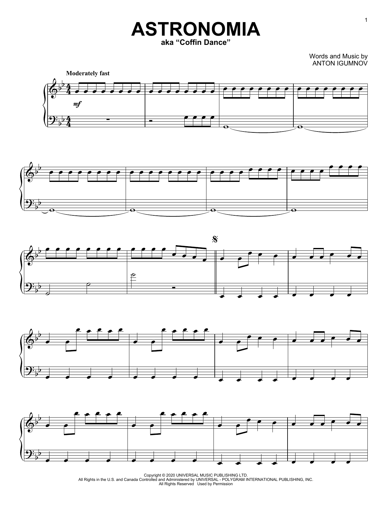 Vicetone & Tony Igy Astronomia sheet music notes and chords arranged for Piano Solo