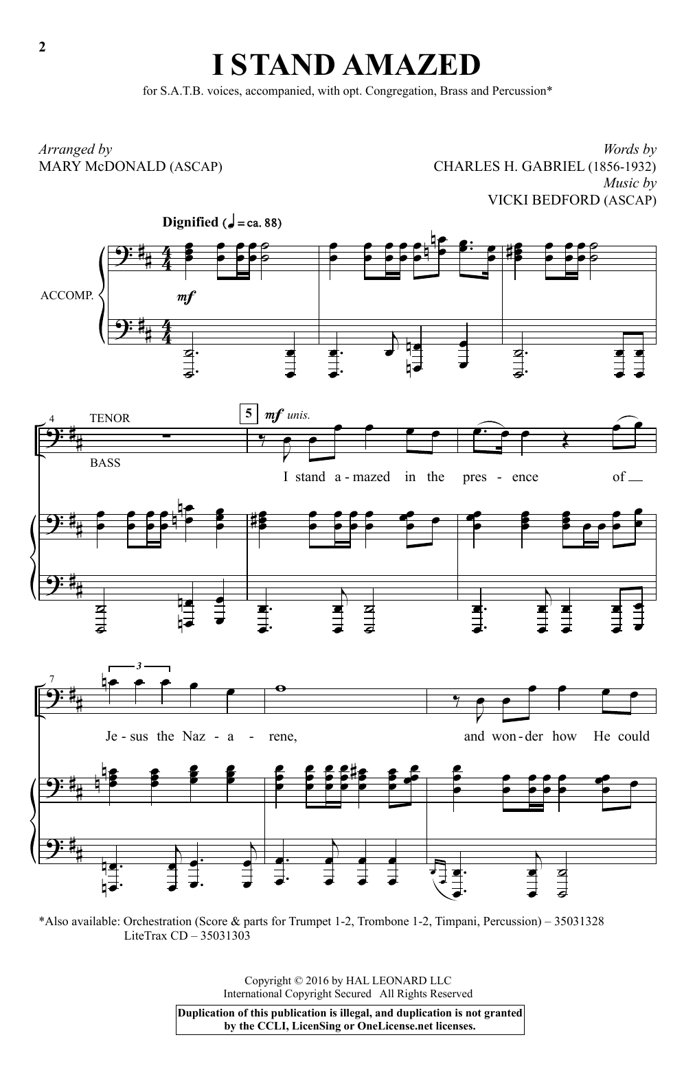 Vicki Bedford I Stand Amazed (arr. Mary McDonald) sheet music notes and chords arranged for SATB Choir