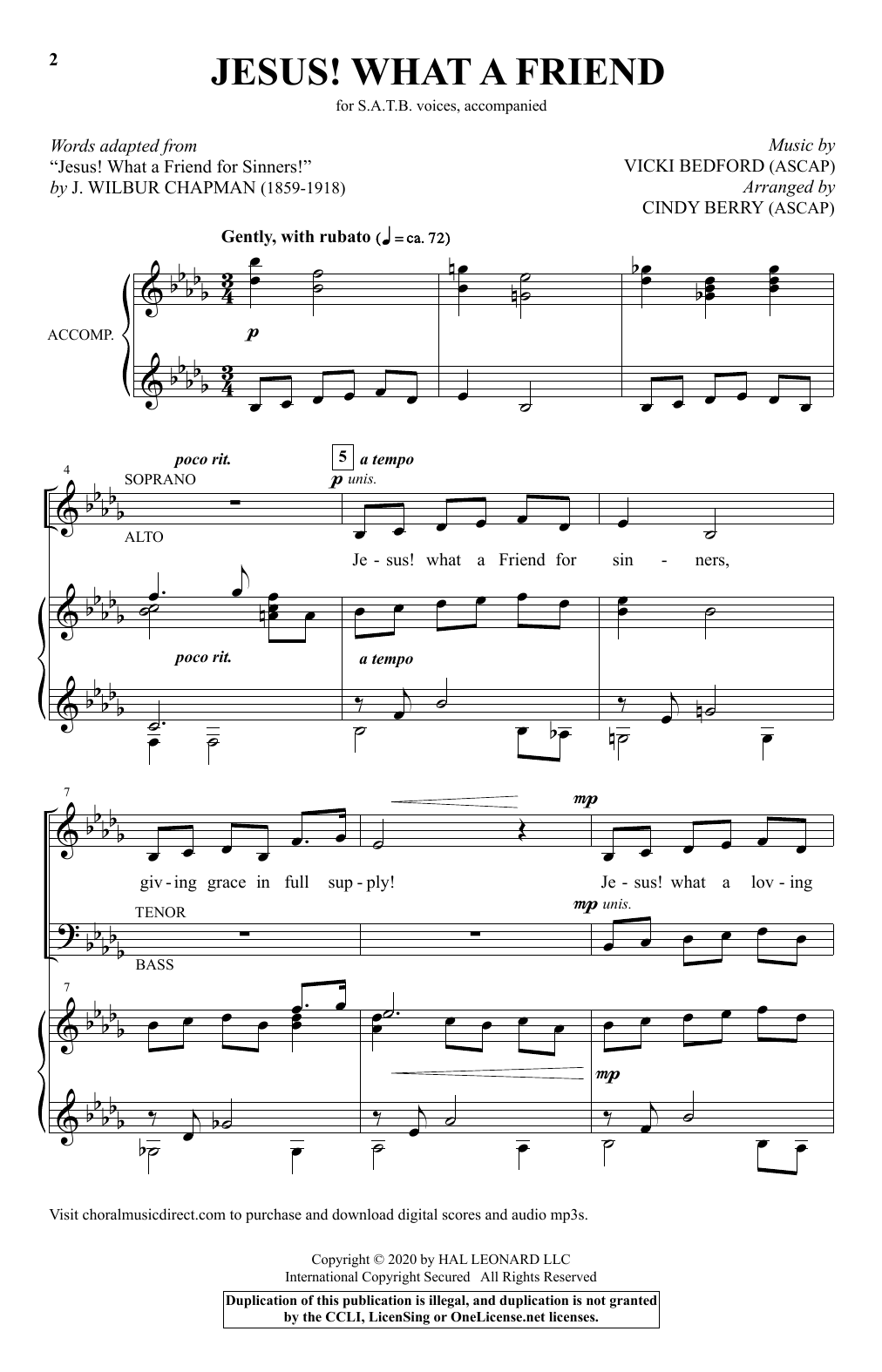 Vicki Bedford Jesus! What A Friend (arr. Cindy Berry) sheet music notes and chords arranged for SATB Choir
