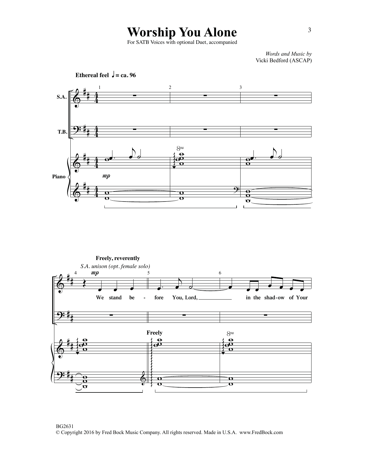 Vicki Bedford Worship You Alone sheet music notes and chords arranged for SATB Choir