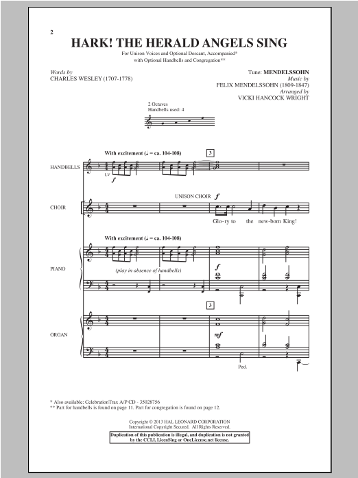 Vicki Hancock Wright Hark! The Herald Angels Sing sheet music notes and chords arranged for Choir