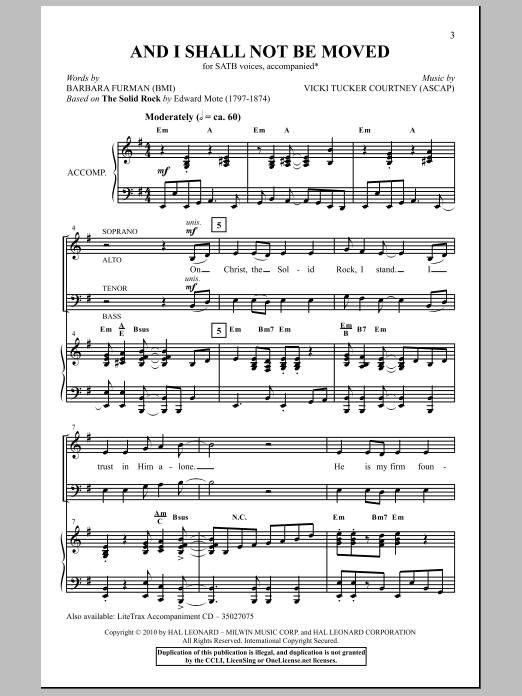 Vicki Tucker Courtney And I Shall Not Be Moved sheet music notes and chords arranged for SATB Choir