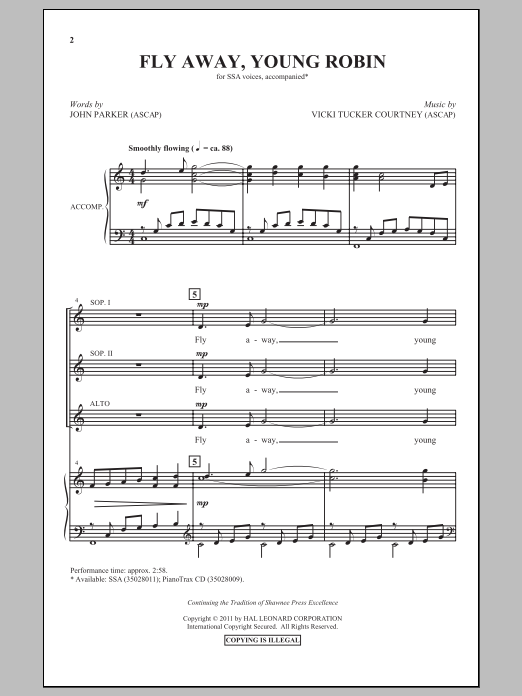 Vicki Tucker Courtney Fly Away, Young Robin sheet music notes and chords arranged for SSA Choir