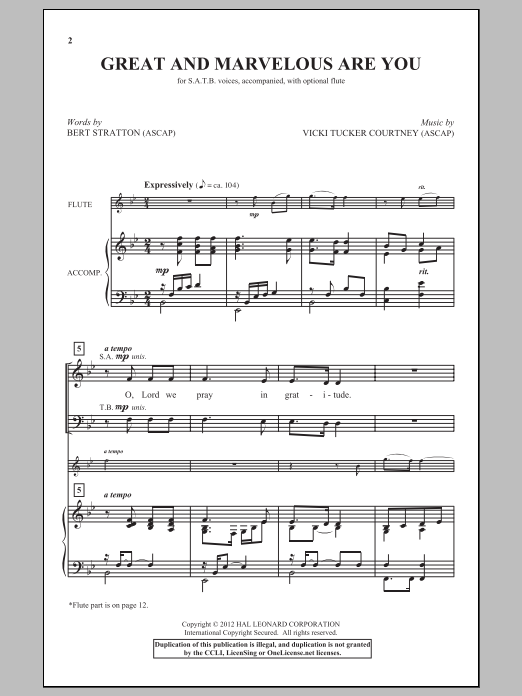 Vicki Tucker Courtney Great And Marvelous Are You sheet music notes and chords arranged for SATB Choir