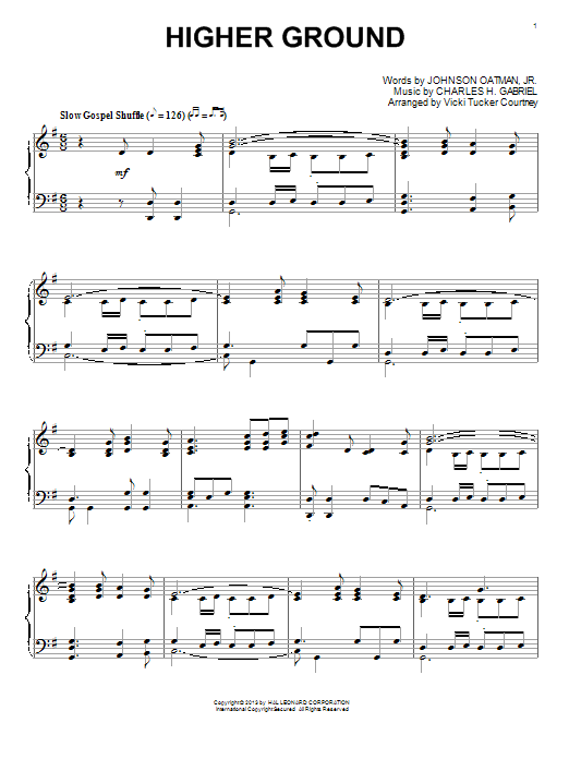 Vicki Tucker Courtney Higher Ground sheet music notes and chords arranged for Piano Solo