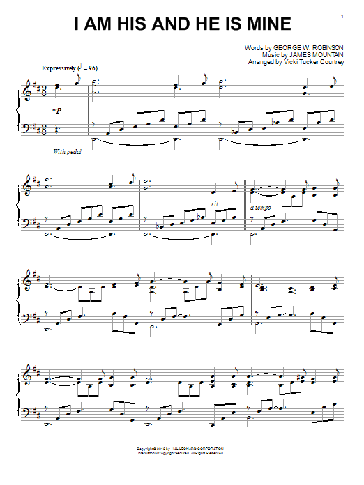 Vicki Tucker Courtney I Am His And He Is Mine sheet music notes and chords arranged for Piano Solo