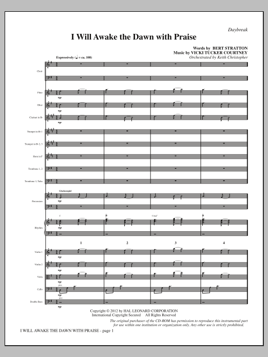 Vicki Tucker Courtney I Will Awake The Dawn With Praise - Full Score sheet music notes and chords arranged for Choir Instrumental Pak