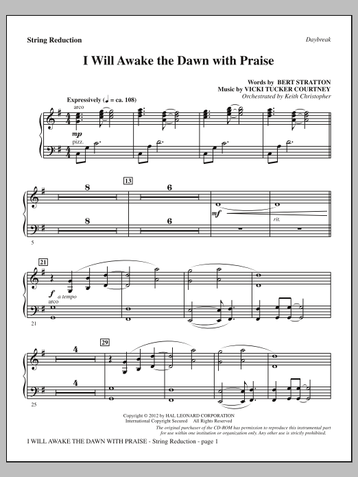 Vicki Tucker Courtney I Will Awake The Dawn With Praise - Keyboard String Reduction sheet music notes and chords arranged for Choir Instrumental Pak