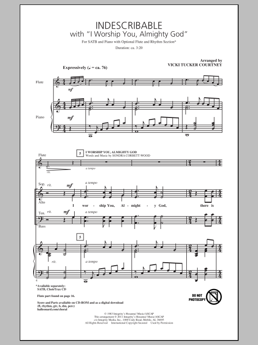 Vicki Tucker Courtney Indescribable sheet music notes and chords arranged for SATB Choir