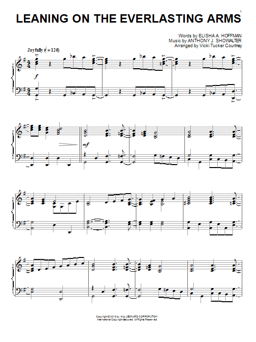 Vicki Tucker Courtney Leaning On The Everlasting Arms sheet music notes and chords arranged for Piano Solo