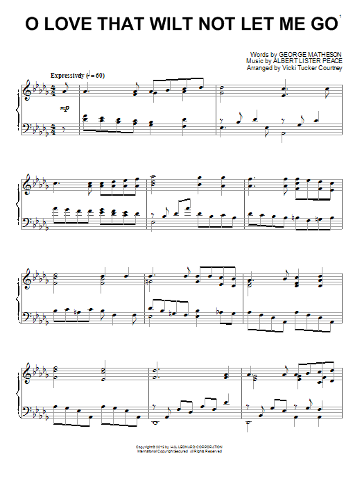 Vicki Tucker Courtney O Love That Wilt Not Let Me Go sheet music notes and chords arranged for Piano Solo
