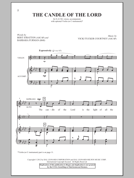 Vicki Tucker Courtney The Candle Of The Lord sheet music notes and chords arranged for SATB Choir