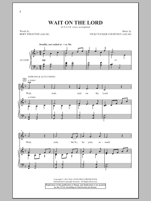 Vicki Tucker Courtney Wait On The Lord sheet music notes and chords arranged for SATB Choir