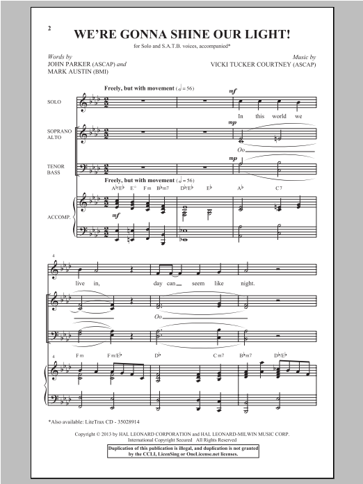 Vicki Tucker Courtney We're Gonna Shine Our Light! sheet music notes and chords arranged for SATB Choir