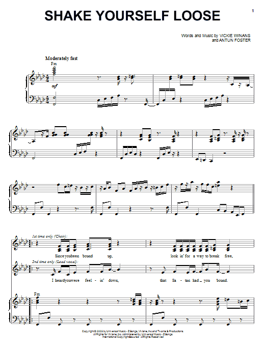 Vickie Winans Shake Yourself Loose sheet music notes and chords arranged for Piano, Vocal & Guitar Chords (Right-Hand Melody)