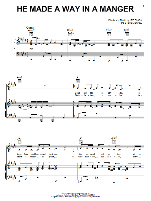 Vicky Beeching He Made A Way In A Manger sheet music notes and chords arranged for Big Note Piano