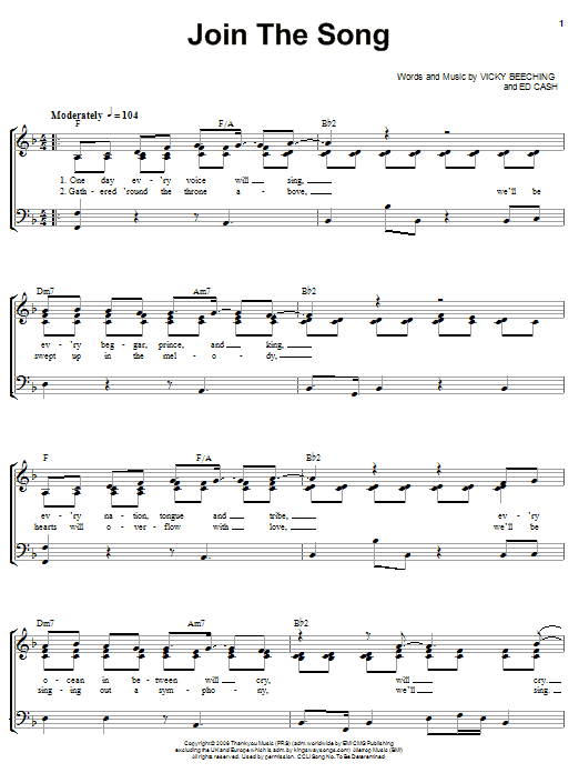 Vicky Beeching Join The Song sheet music notes and chords arranged for Piano, Vocal & Guitar Chords (Right-Hand Melody)