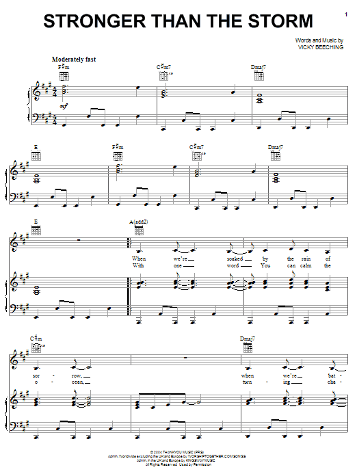 Vicky Beeching Stronger Than The Storm sheet music notes and chords arranged for Piano, Vocal & Guitar Chords (Right-Hand Melody)