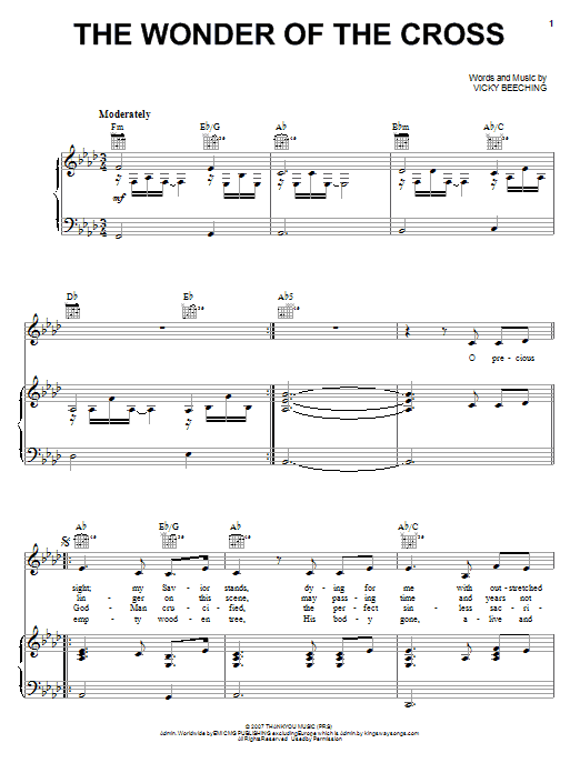 Vicky Beeching The Wonder Of The Cross sheet music notes and chords arranged for Easy Piano